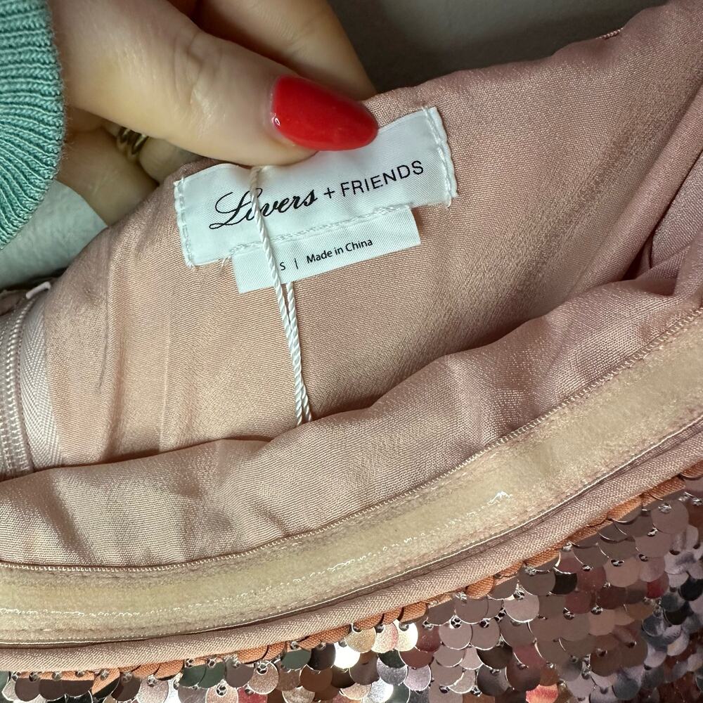 Lovers + Friends Knoll Mini Dress Rose Pink Sequins Strapless Bodycon Size S NWT - Picture 10 of 10